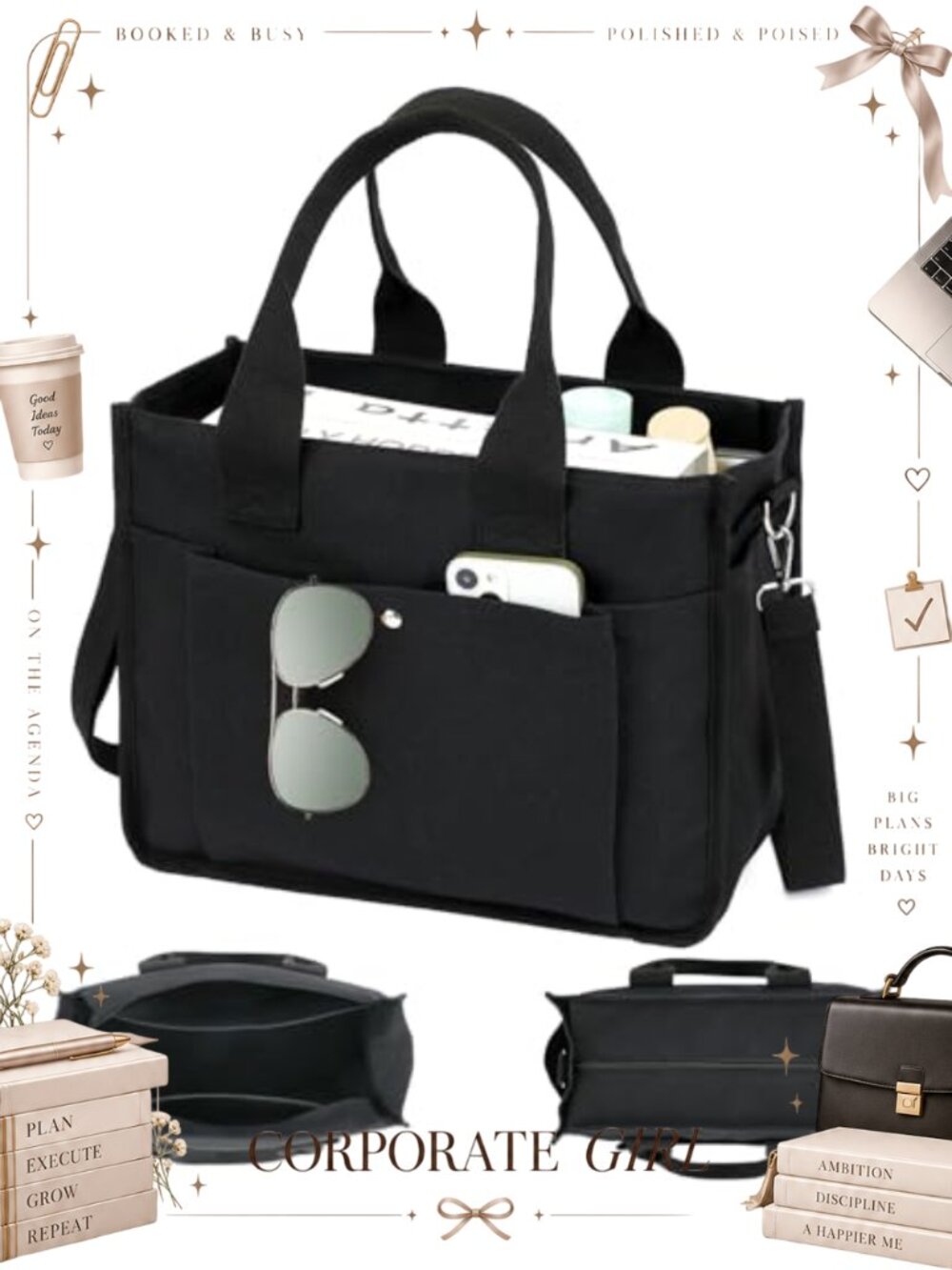 Canvas Laptop Tote Bag Shoulder Handbag 15.3" Compartment